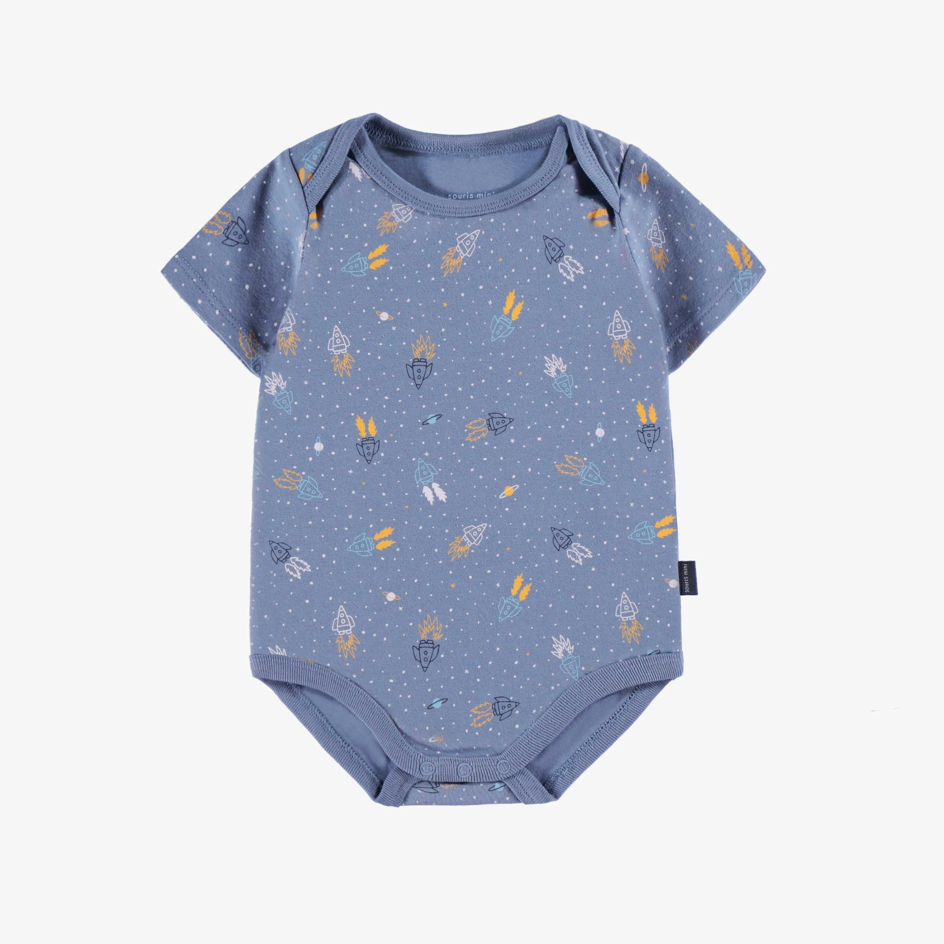 Cache-couche bleu à motifs, bébé || Blue bodysuit with all over print, baby