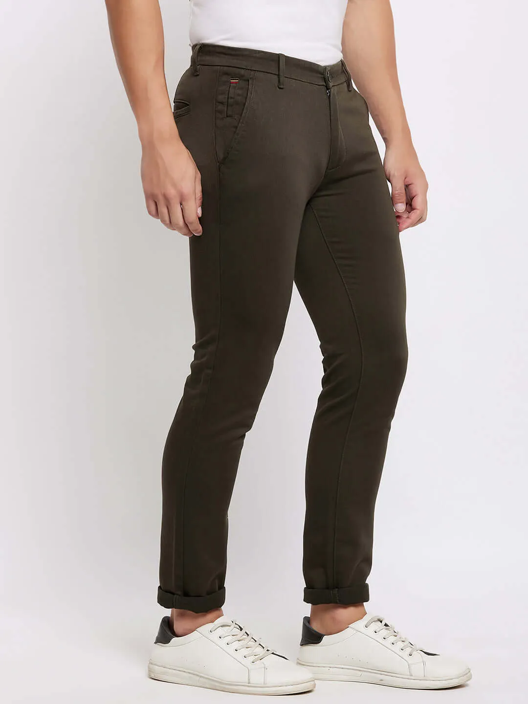 Camla Barcelona Tapered Fit Olive Green Trouser For Men