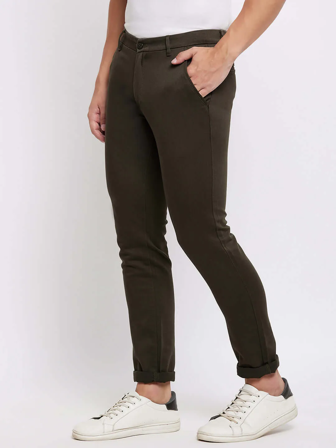 Camla Barcelona Tapered Fit Olive Green Trouser For Men