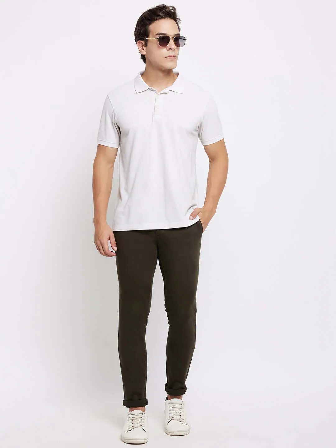 Camla Barcelona Tapered Fit Olive Green Trouser For Men