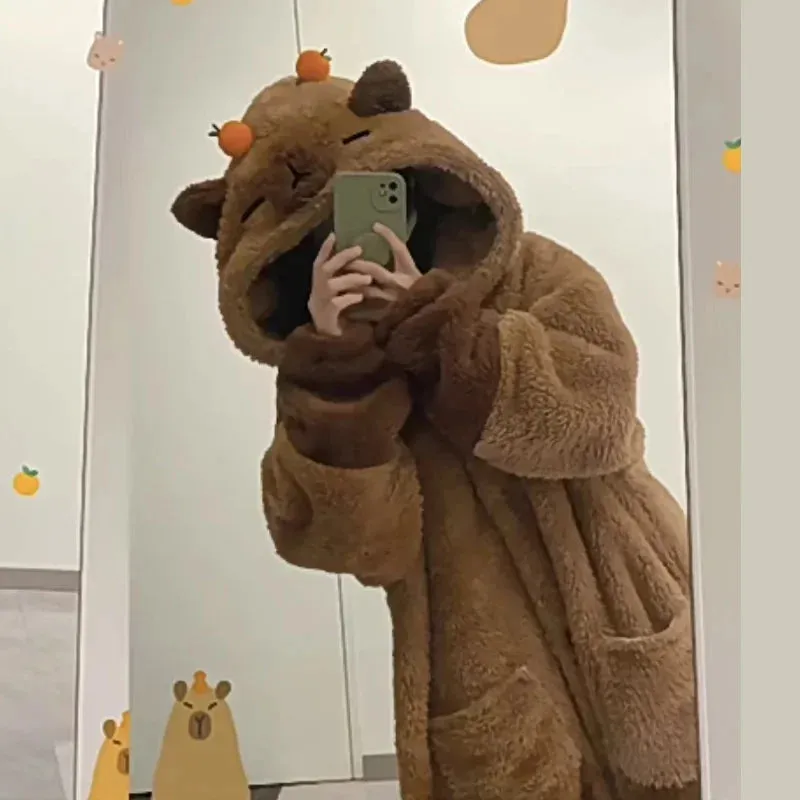 Capybara Coral Velvet Pajama Office Nap Wearable Loose Onesie Pajamas Kids Soft Cute Animals Shape Blanket For Adult Blanket