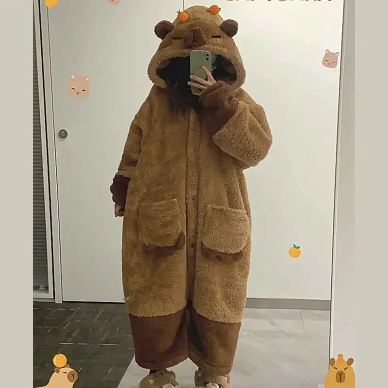 Capybara Coral Velvet Pajama Office Nap Wearable Loose Onesie Pajamas Kids Soft Cute Animals Shape Blanket For Adult Blanket