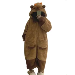 Capybara Coral Velvet Pajama Office Nap Wearable Loose Onesie Pajamas Kids Soft Cute Animals Shape Blanket For Adult Blanket
