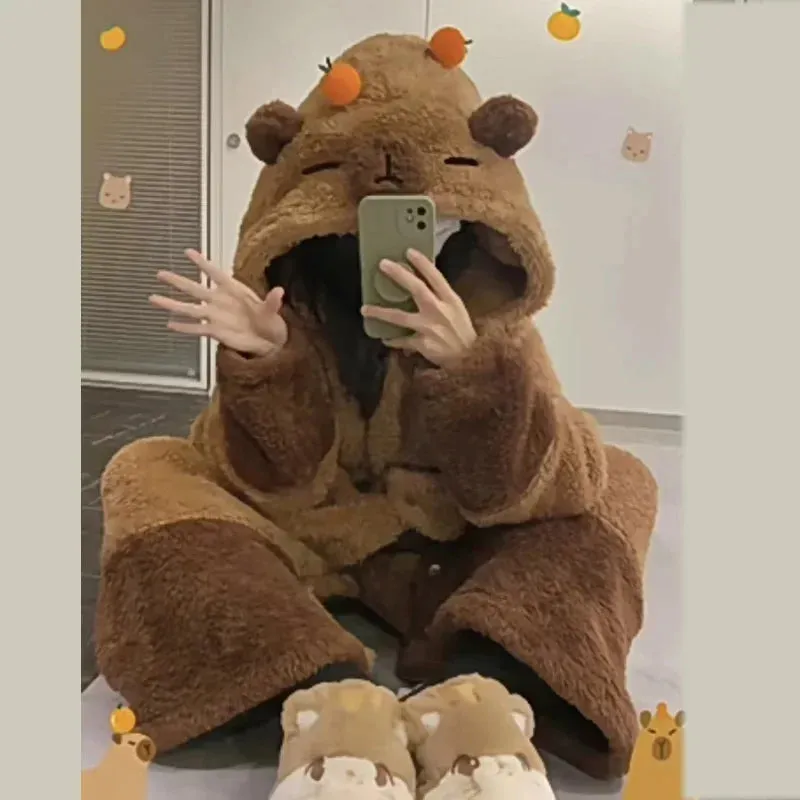 Capybara Coral Velvet Pajama Office Nap Wearable Loose Onesie Pajamas Kids Soft Cute Animals Shape Blanket For Adult Blanket