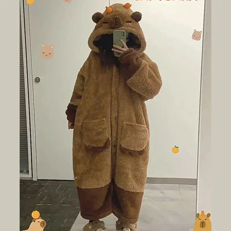Capybara Coral Velvet Pajama Office Nap Wearable Loose Onesie Pajamas Kids Soft Cute Animals Shape Blanket For Adult Blanket