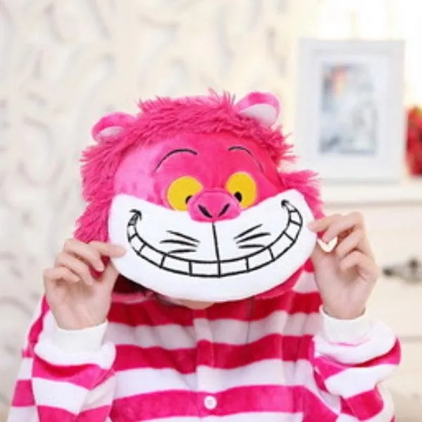 Cartoon Style Cheshire Cat Pattern Kids Flannel Sleepwear Jumpsuits 95-105cm