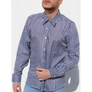 Casual Turn-Down Collar Pliad Print Slimming Long Sleeve Men's Shirt - Cadetblue M