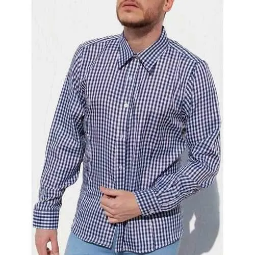 Casual Turn-Down Collar Pliad Print Slimming Long Sleeve Men's Shirt - Cadetblue M