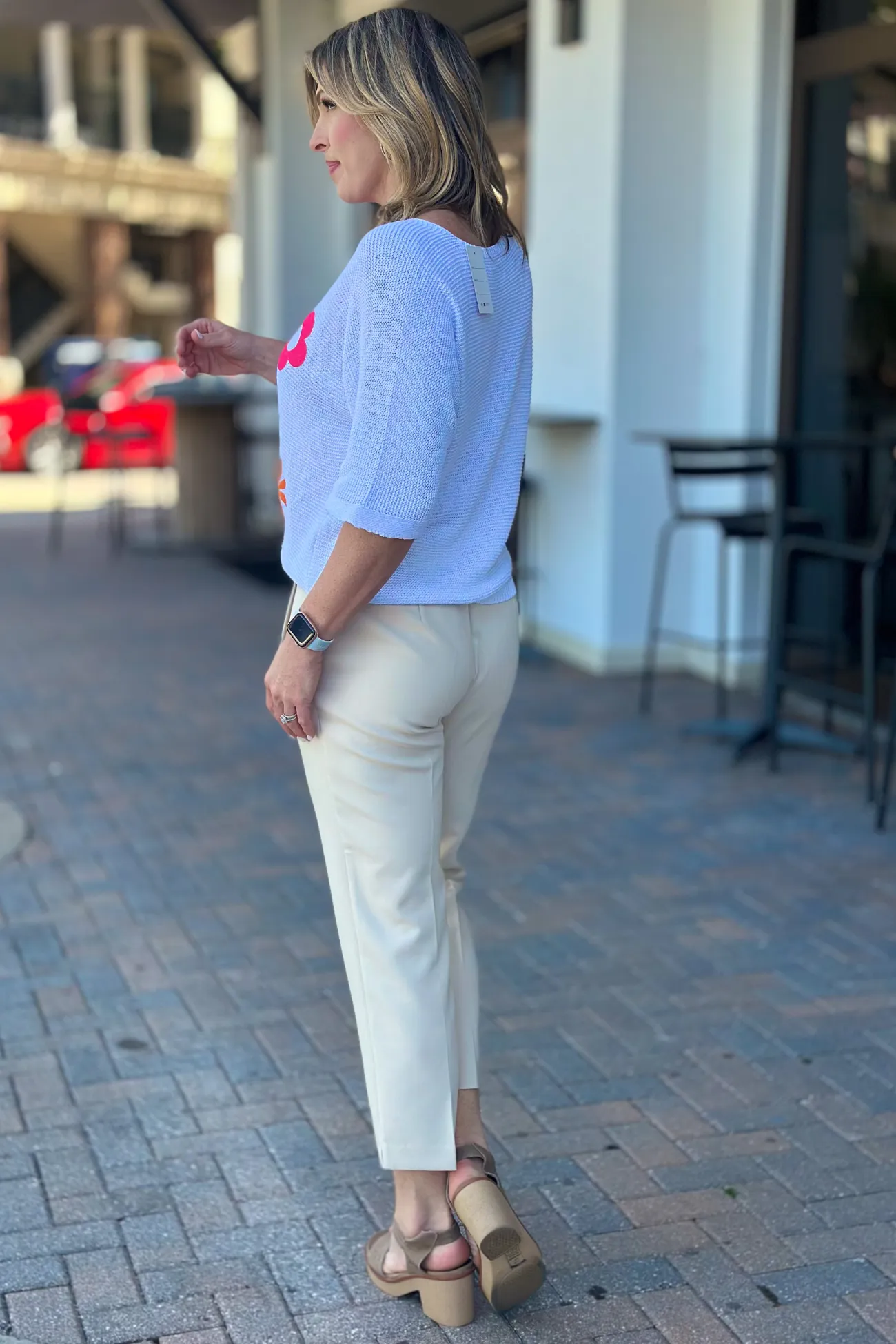Charlie B Beige Side Slit Tapered Pants