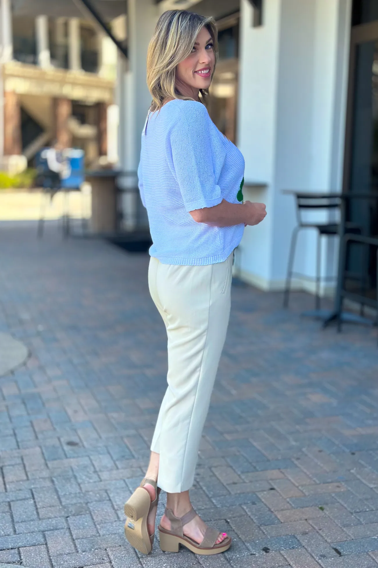 Charlie B Beige Side Slit Tapered Pants