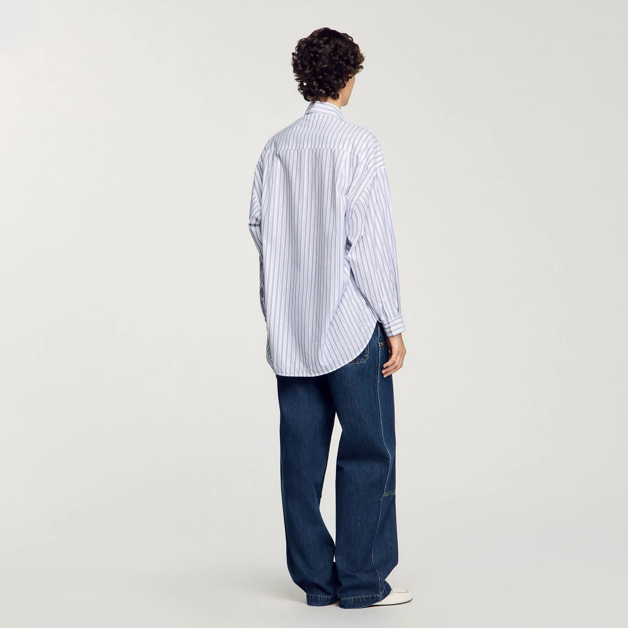 Charlie Striped Rhinestone Shirt White