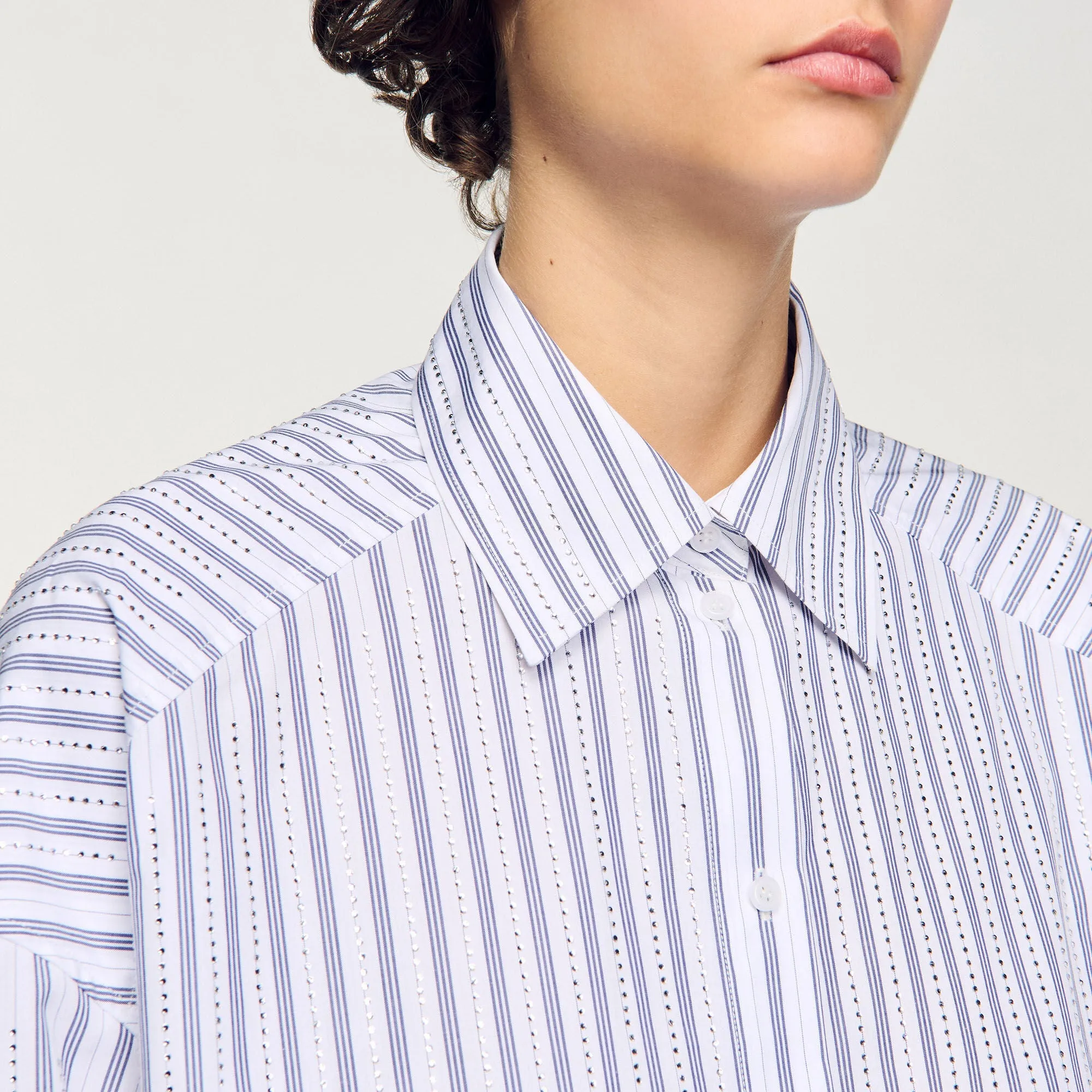 Charlie Striped Rhinestone Shirt White