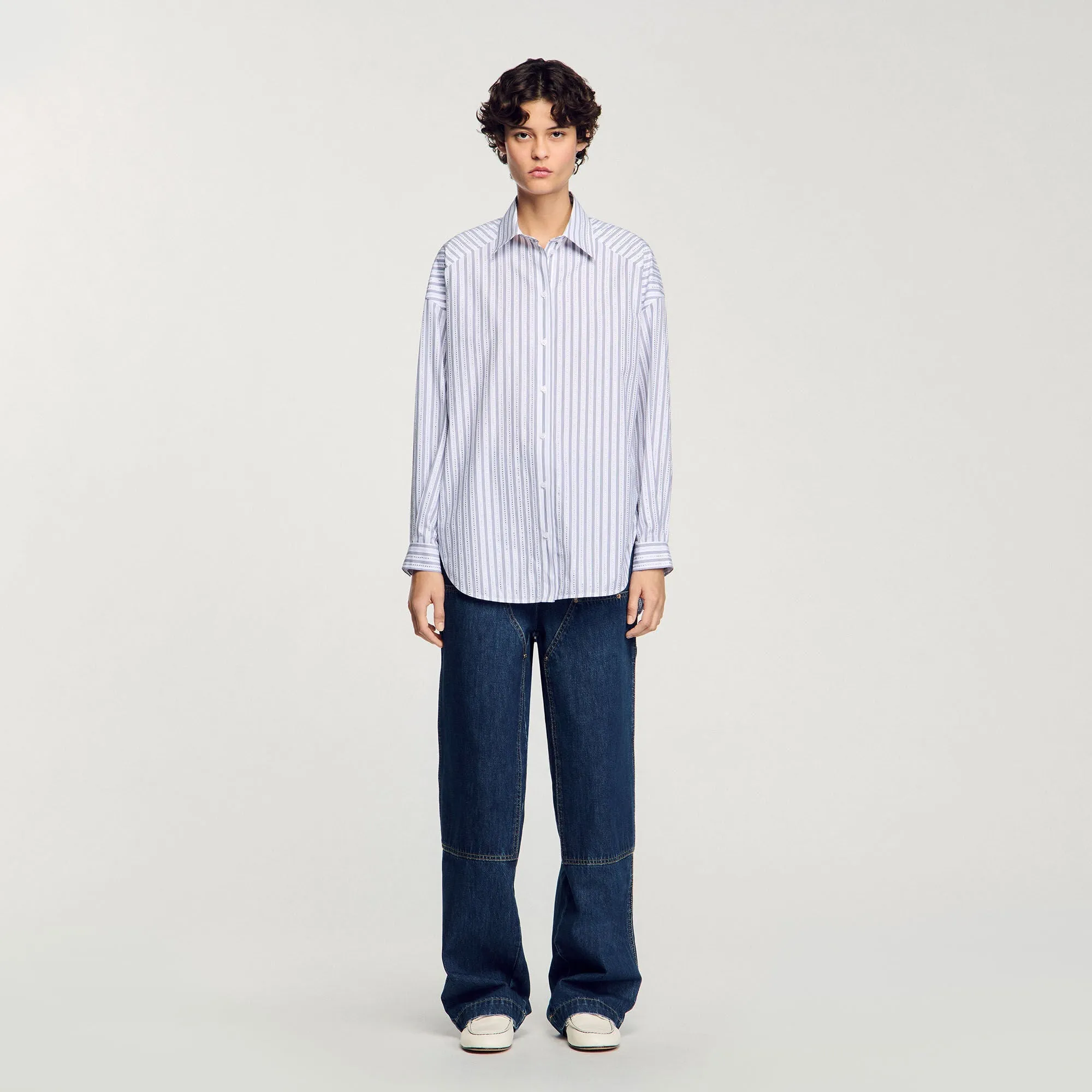 Charlie Striped Rhinestone Shirt White