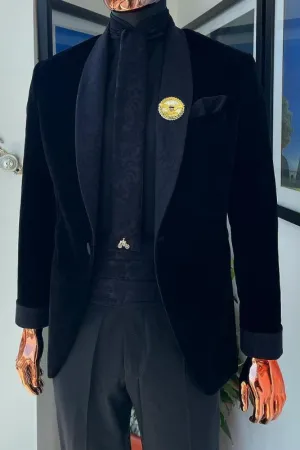 Chic Black Shawl Lapel 2 Piece Velvet Men Suit for Wedding