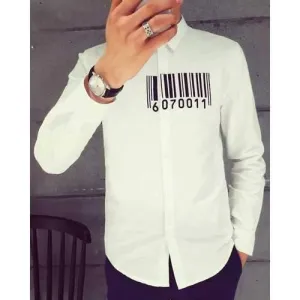 Contracted Fashion Shirt Collar Black Stripes Pattern Long Sleeves Slimming Men's White Shirt - White Xl