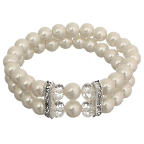 Cream Faux Pearl Gemstone Stretch Bracelet