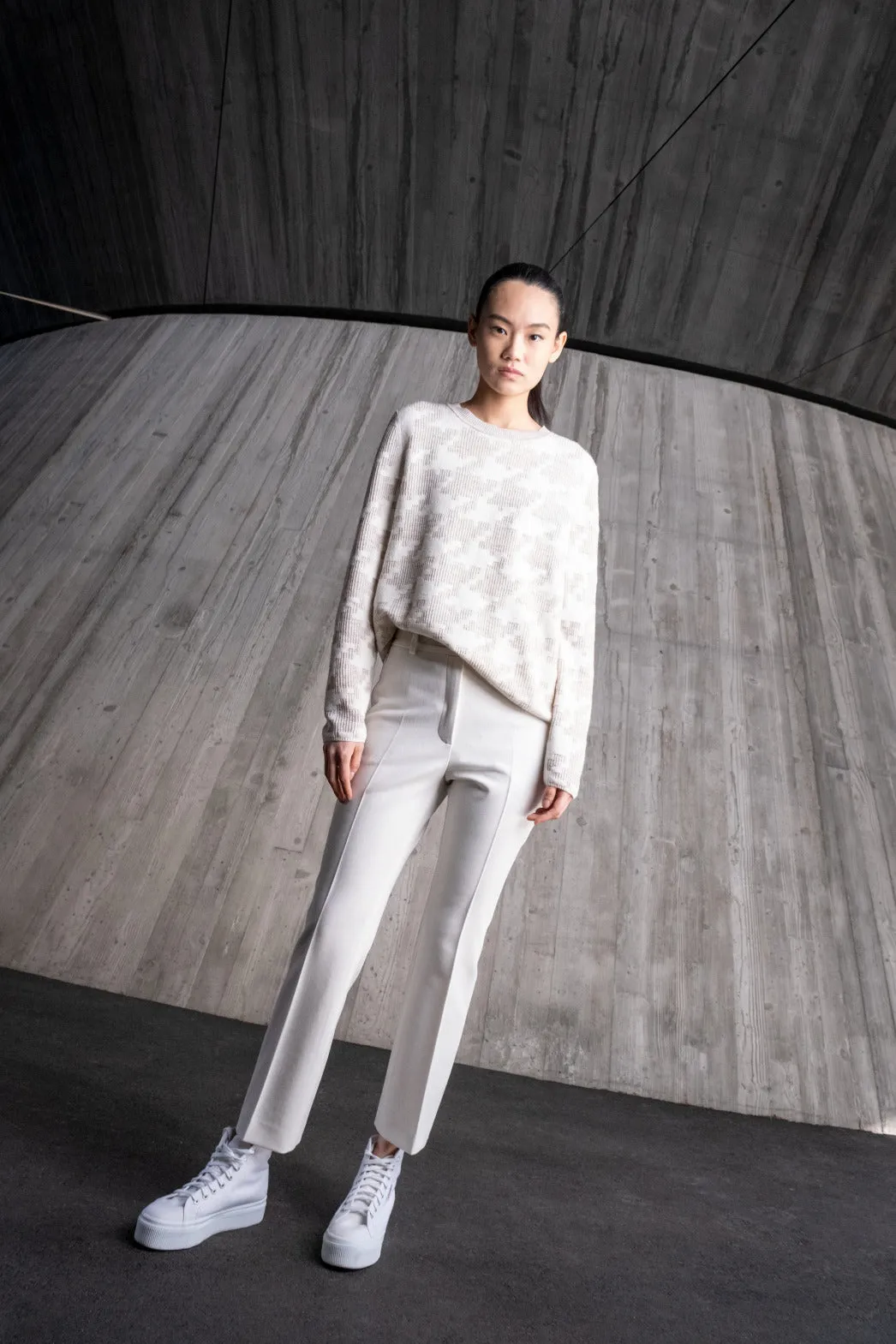 Cropped Straight Lyocell Wool Stretch Pants