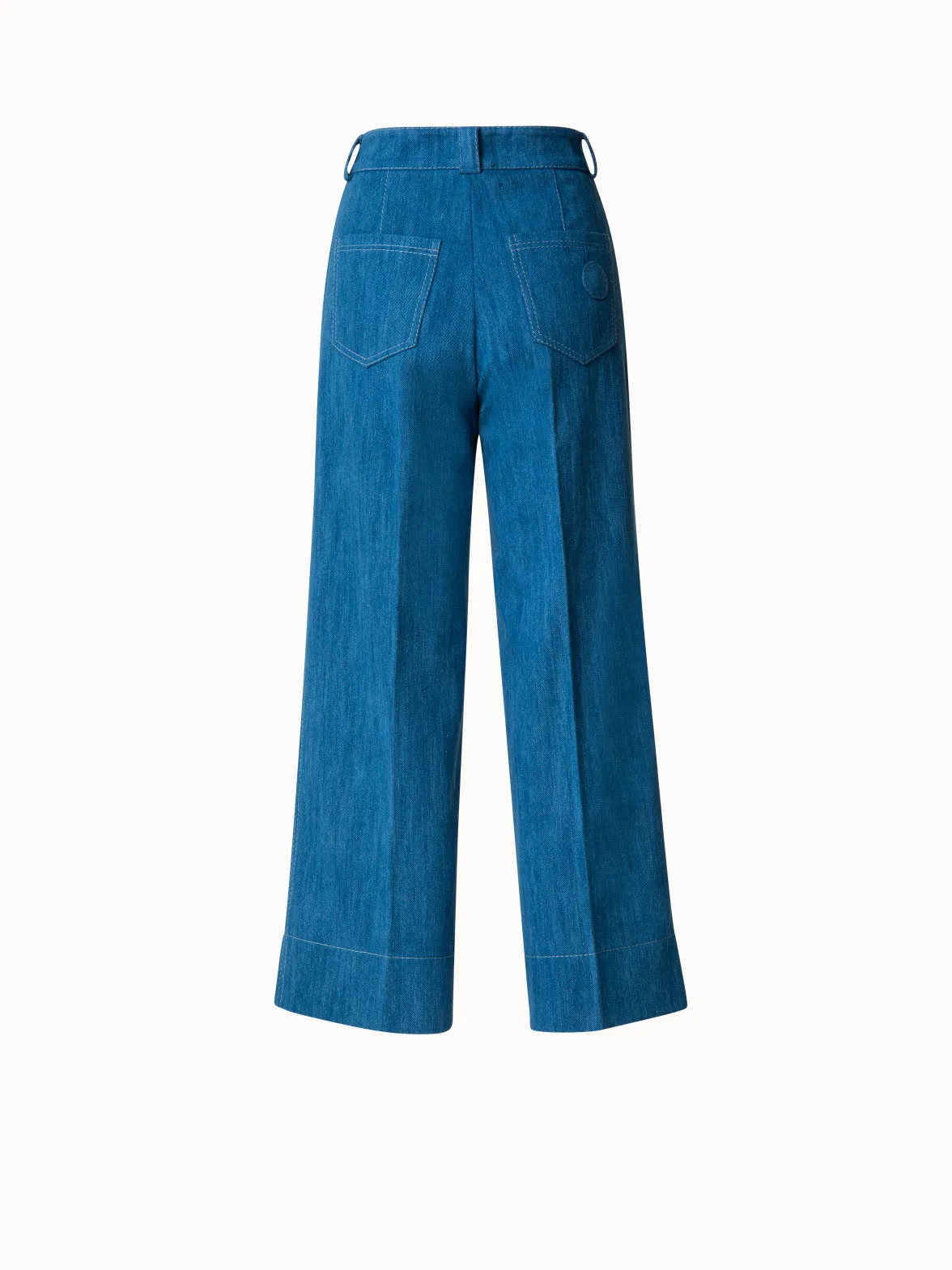 Cropped Wide Cotton Denim Stretch Pants