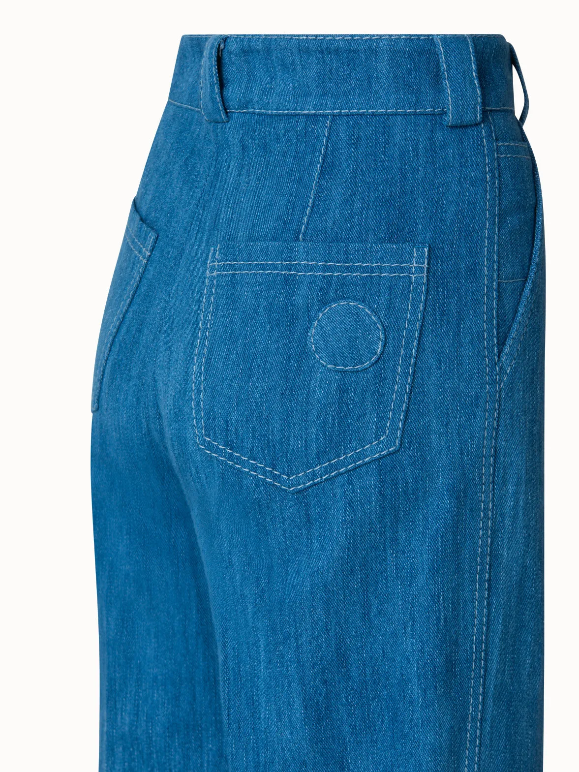 Cropped Wide Cotton Denim Stretch Pants