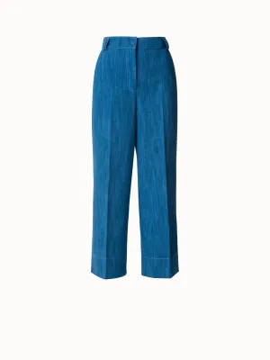 Cropped Wide Cotton Denim Stretch Pants