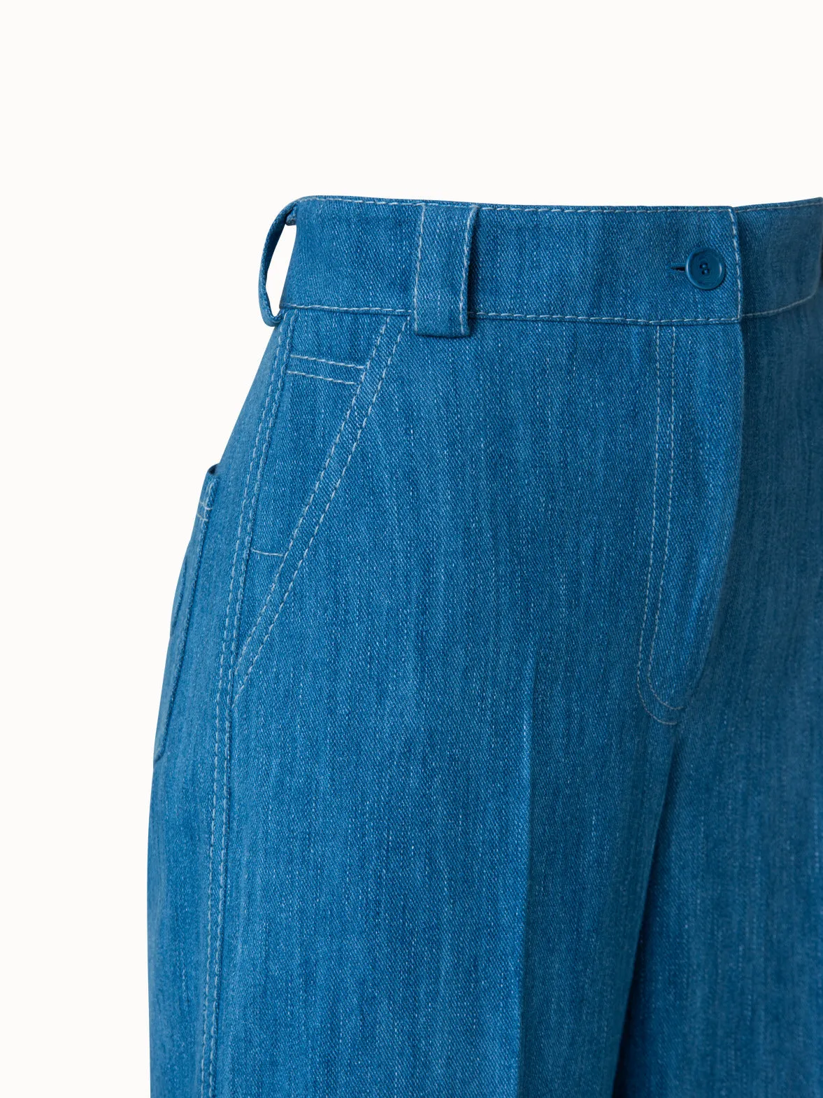 Cropped Wide Cotton Denim Stretch Pants