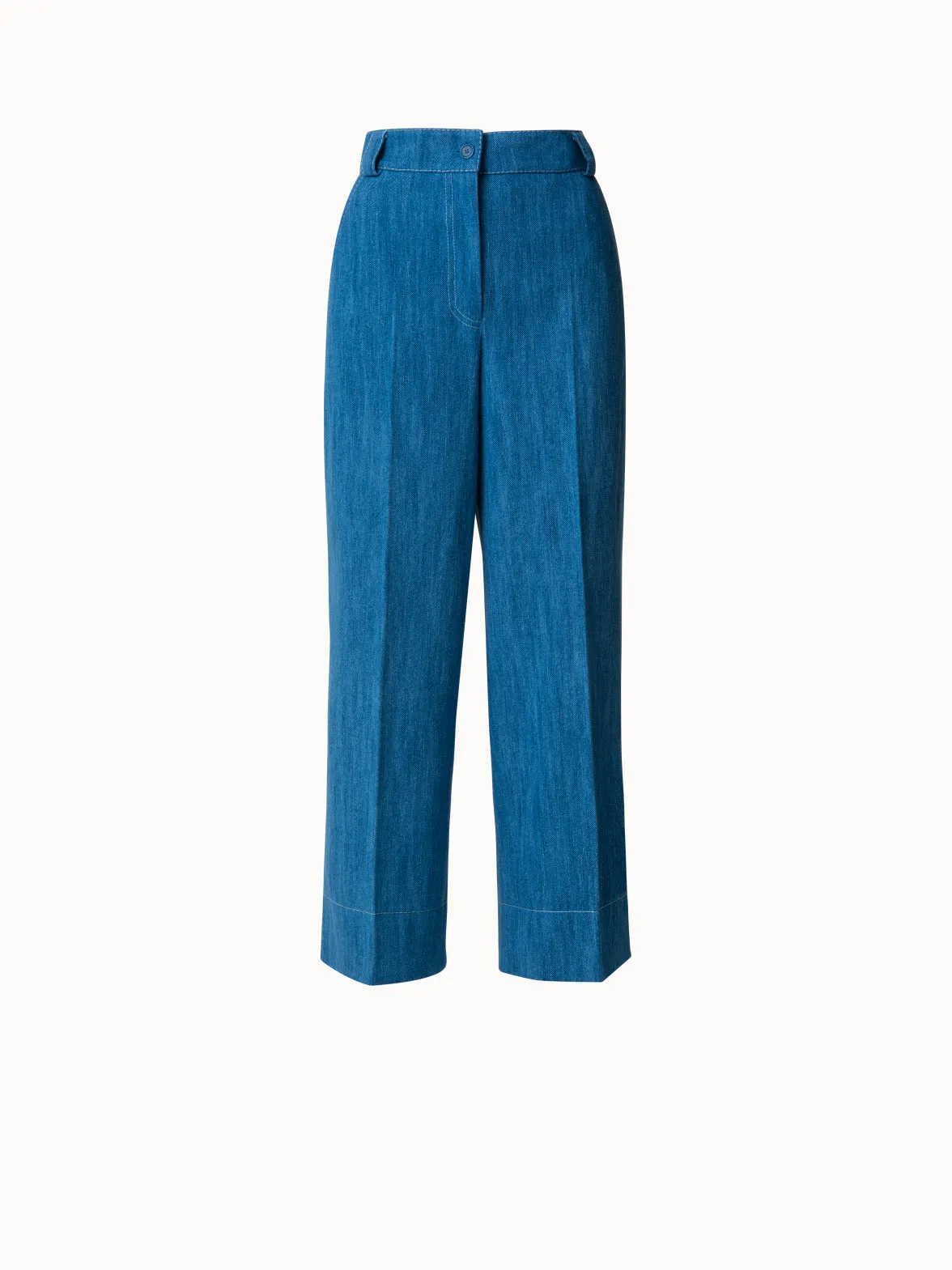 Cropped Wide Cotton Denim Stretch Pants