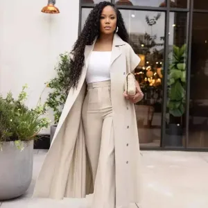 Cuffed Sleeve X-Long Pleated Shirt & Wide Leg Pant Set