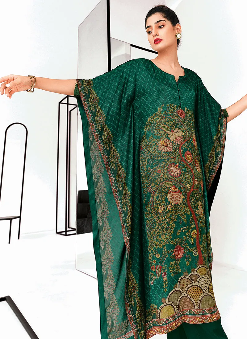 Dark Green Digital Printed Poncho And Pant Co-ord Set