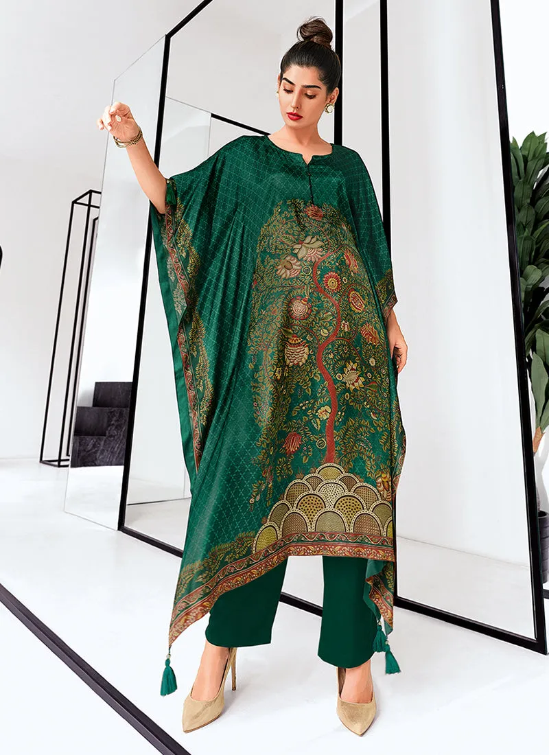 Dark Green Digital Printed Poncho And Pant Co-ord Set