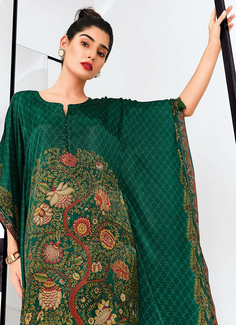 Dark Green Digital Printed Poncho And Pant Co-ord Set