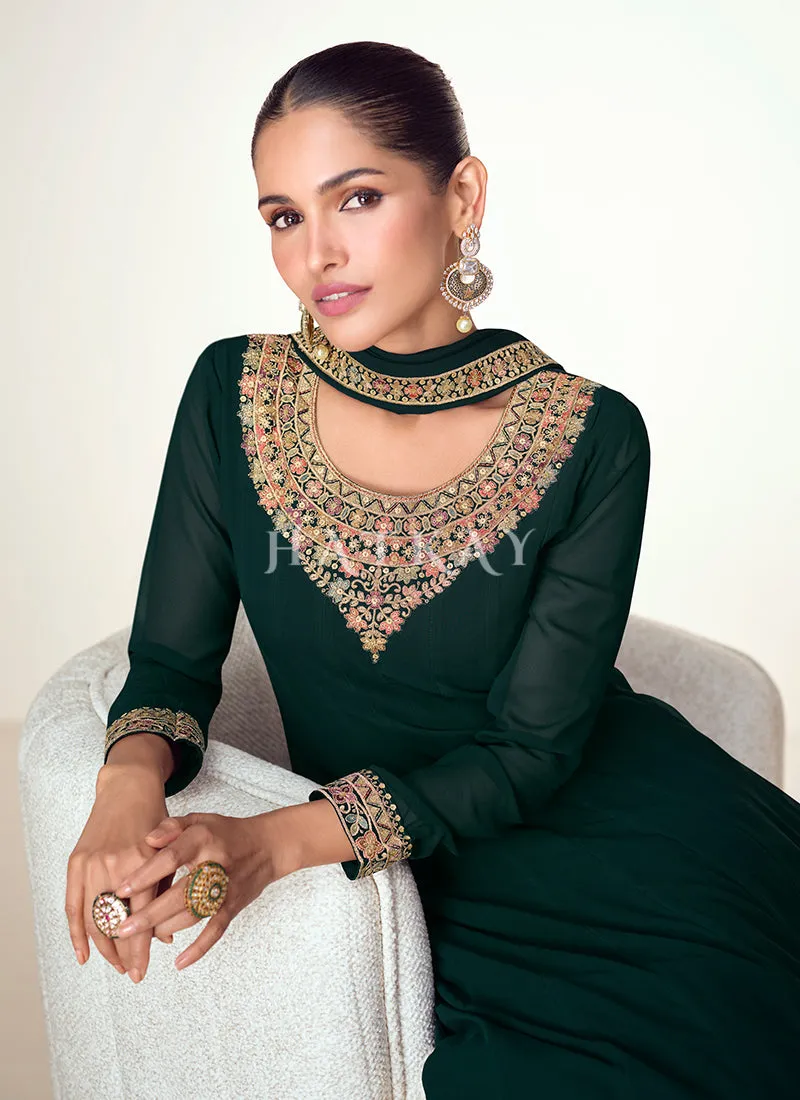 Dark Green Multi Embroidery Anarkali Dress