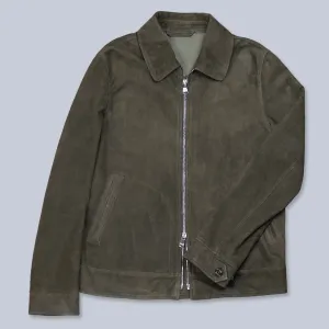 Dark Green Unlined Suede Military Jacket