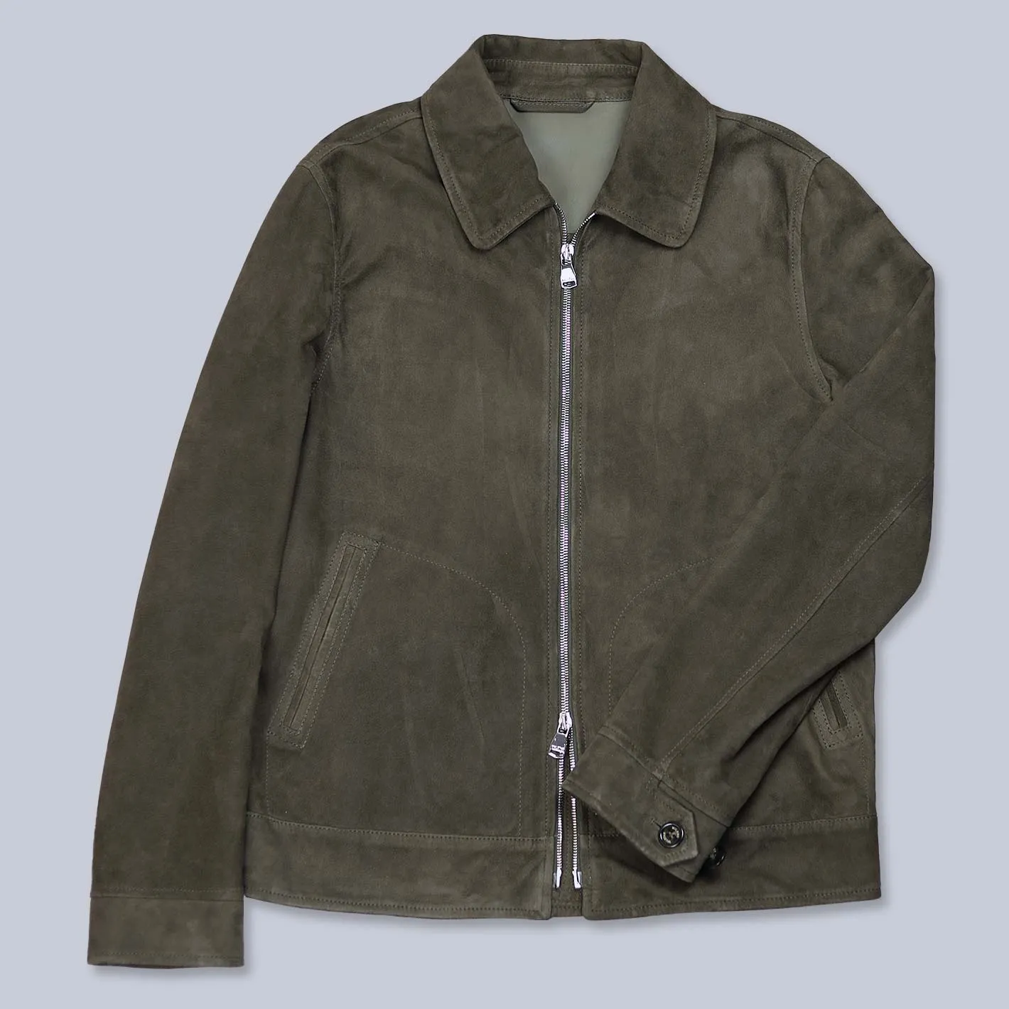 Dark Green Unlined Suede Military Jacket