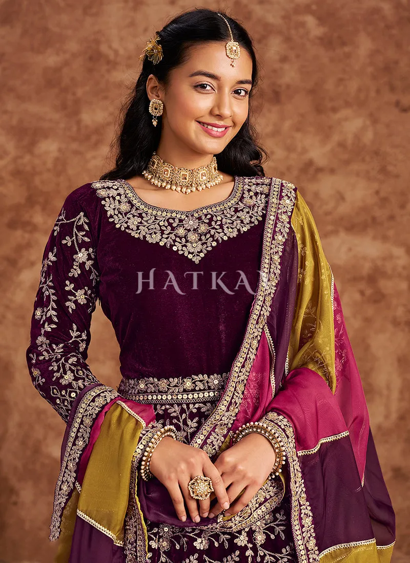 Deep Maroon Velvet Anarkali Suit