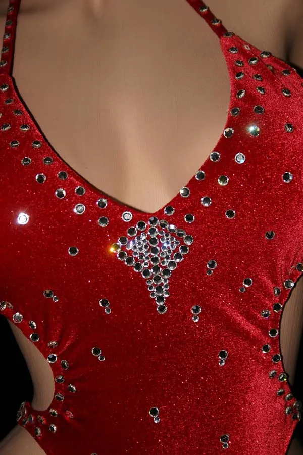 Deep Red Velvet One-piece Figure Competition Suit