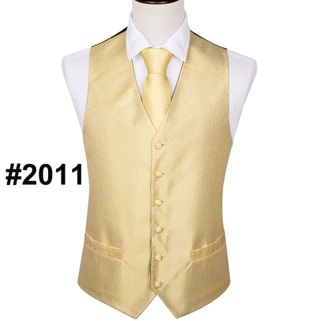 Designer Mens Classic Black Paisley Jacquard Silk Waistcoat Vests Handkerchief Tie Vest Suit Pocket Square Set