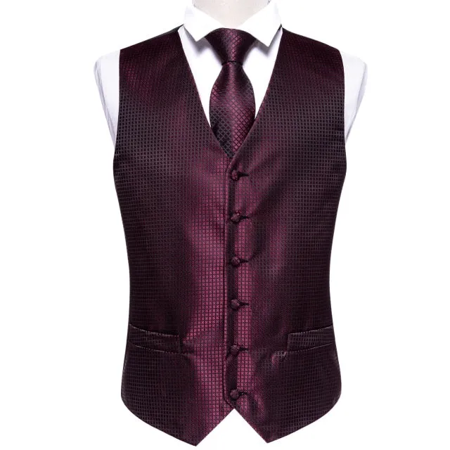 Designer Mens Classic Black Paisley Jacquard Silk Waistcoat Vests Handkerchief Tie Vest Suit Pocket Square Set