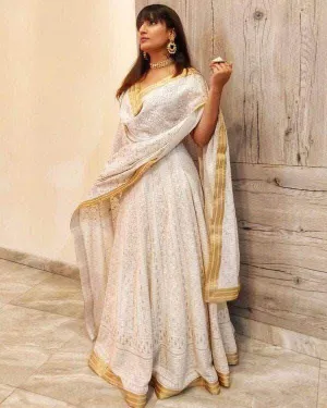 Designer Pure Georgette Handwork Chikankari Anarkali Suit