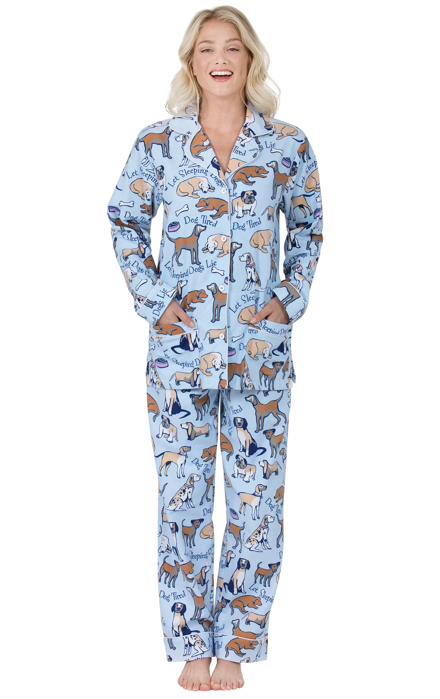 Dog Tired Button-Front Flannel Pajamas