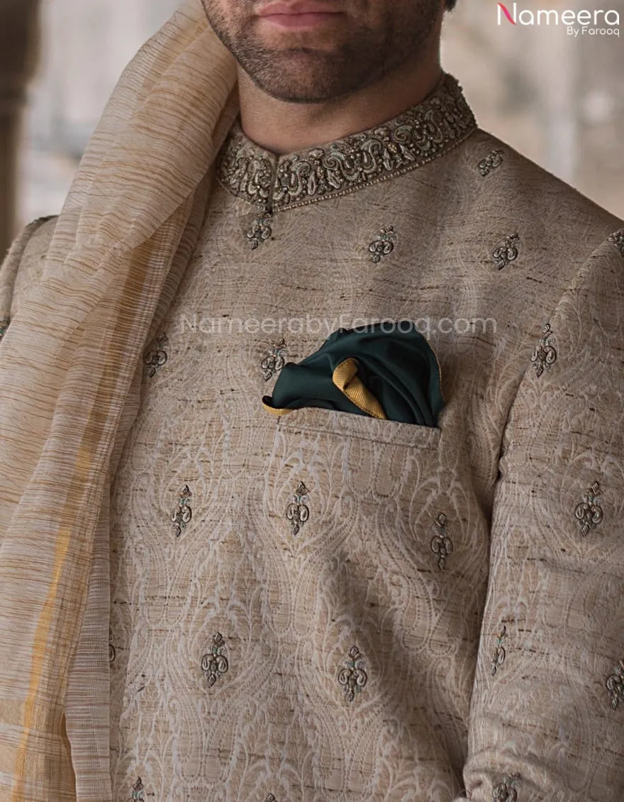 Dull Golden Pakistani Rich Sherwani Suits for Men #GN30