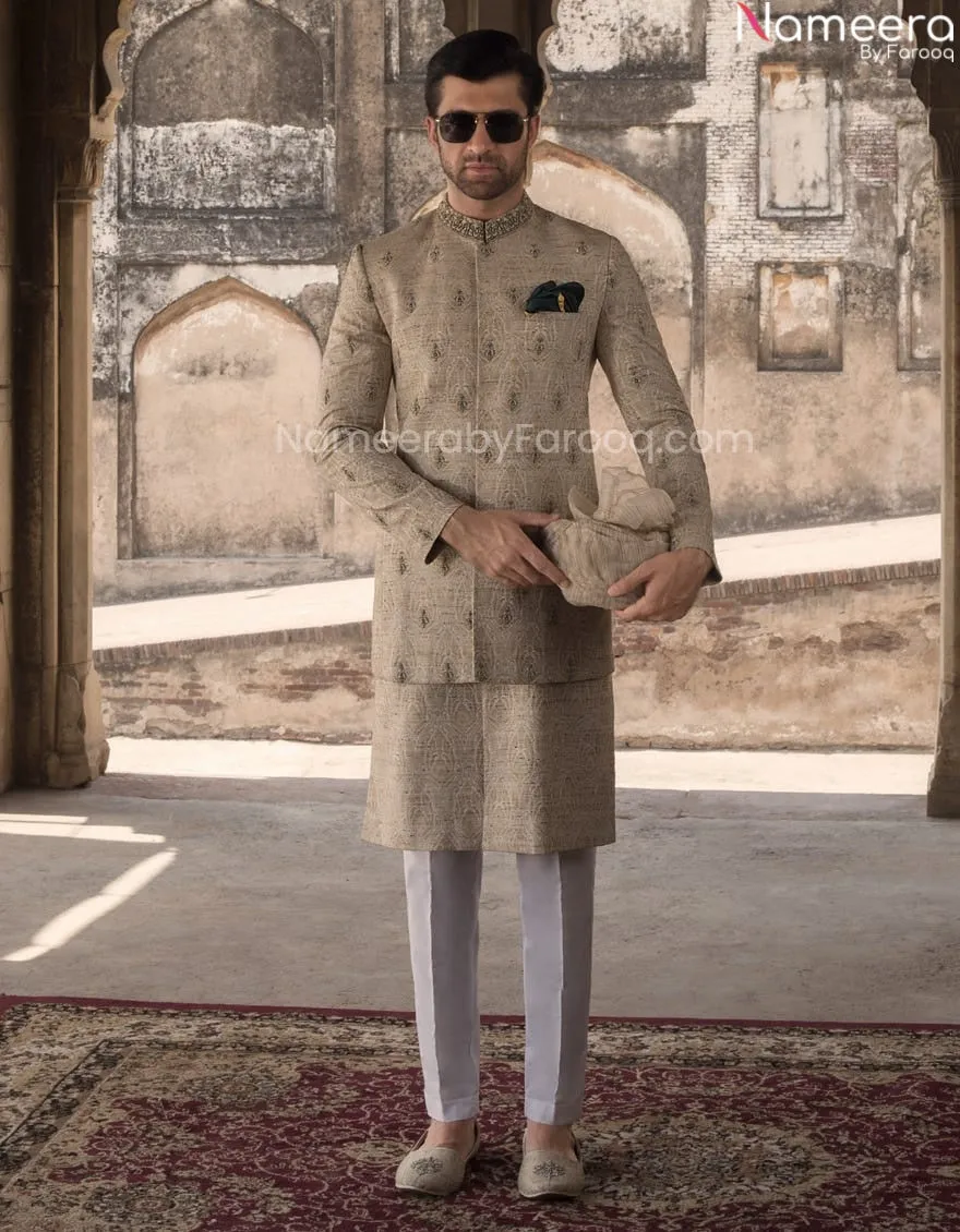 Dull Golden Pakistani Rich Sherwani Suits for Men #GN30
