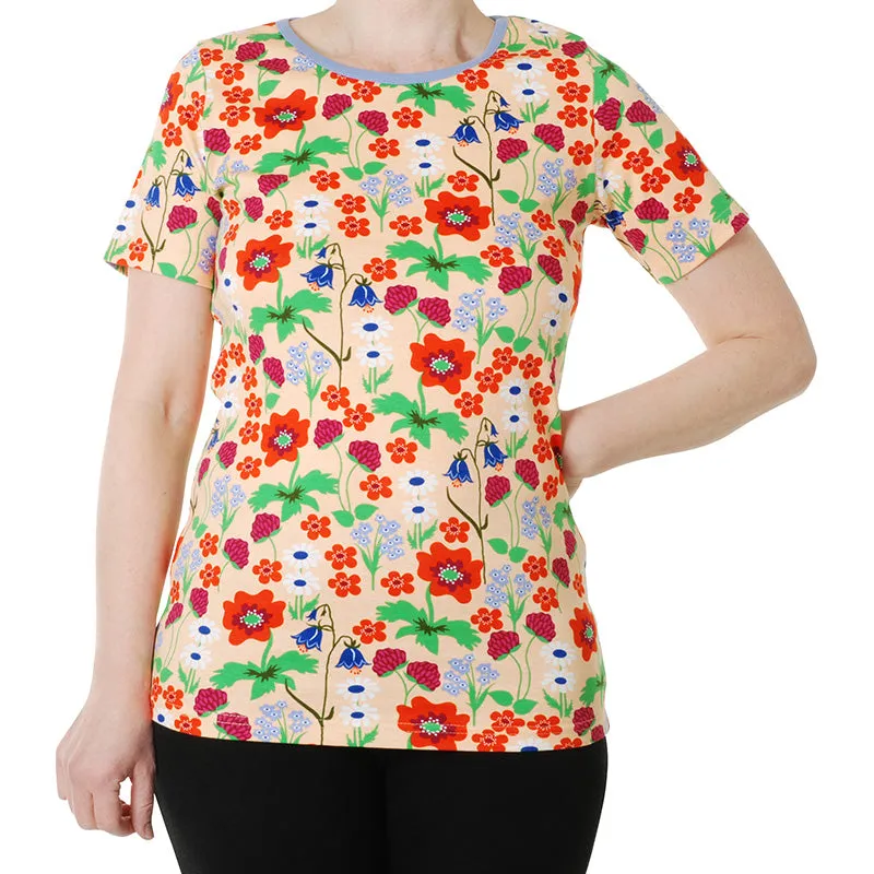 DUNS Sweden Adult Summer Flowers T-Shirt - Apricot Cream