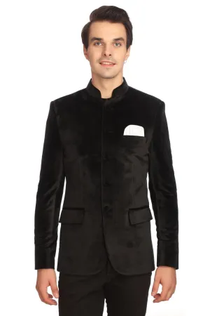 Dust-Free Cotton Velvet Black Bandhgala