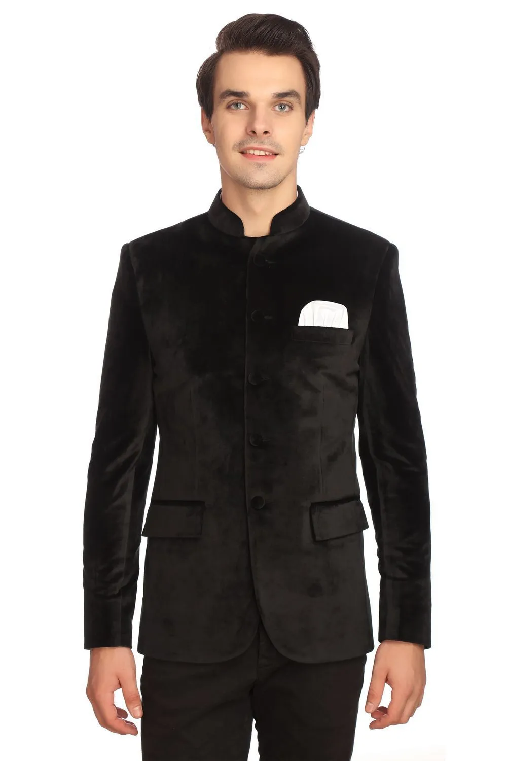 Dust-Free Cotton Velvet Black Bandhgala