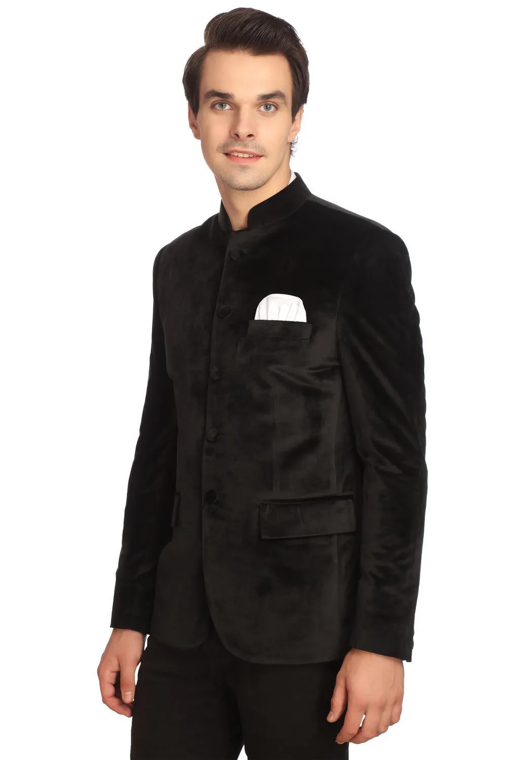 Dust-Free Cotton Velvet Black Bandhgala