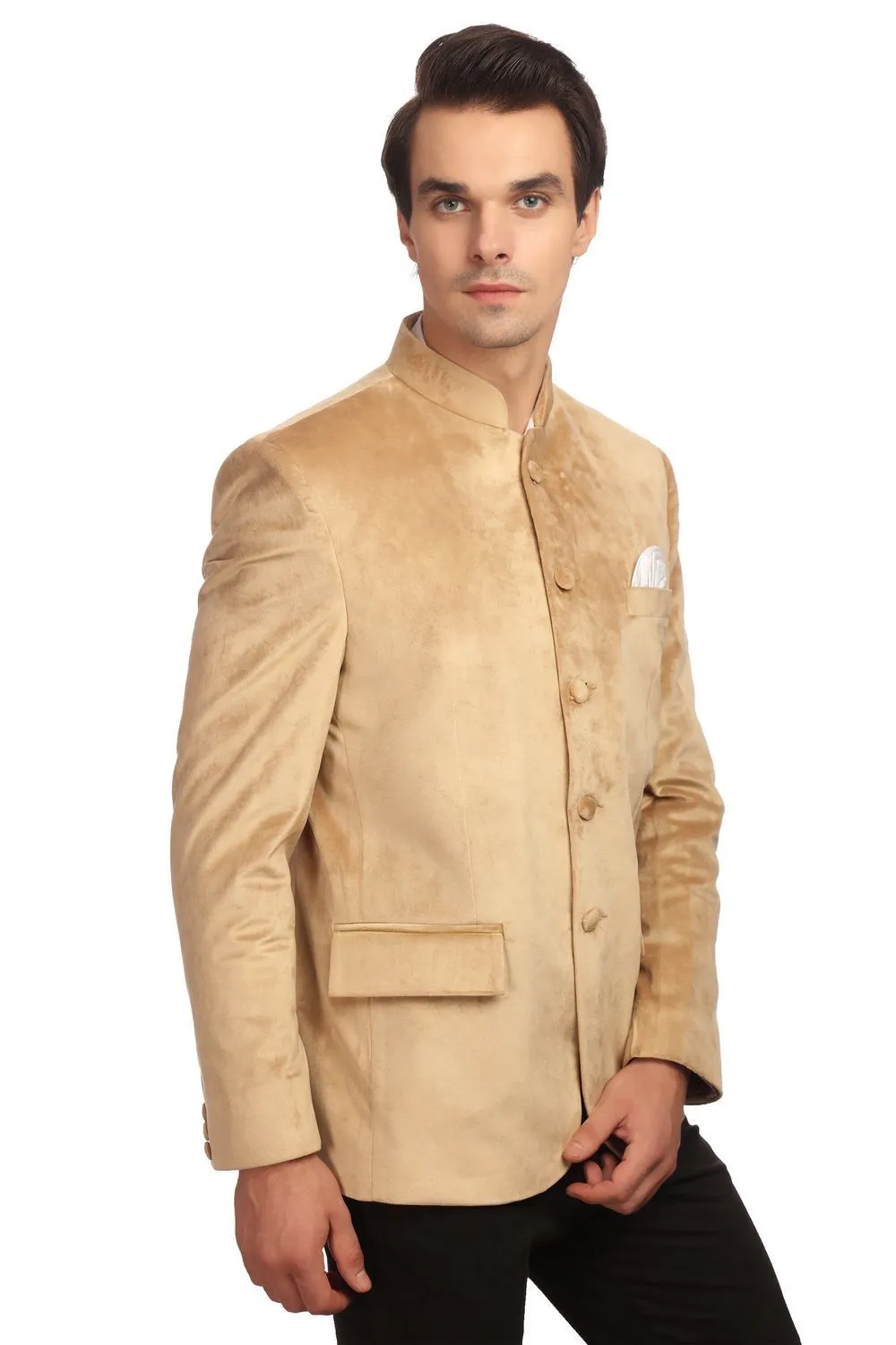 Dust-Free Cotton Velvet Gold Bandhgala