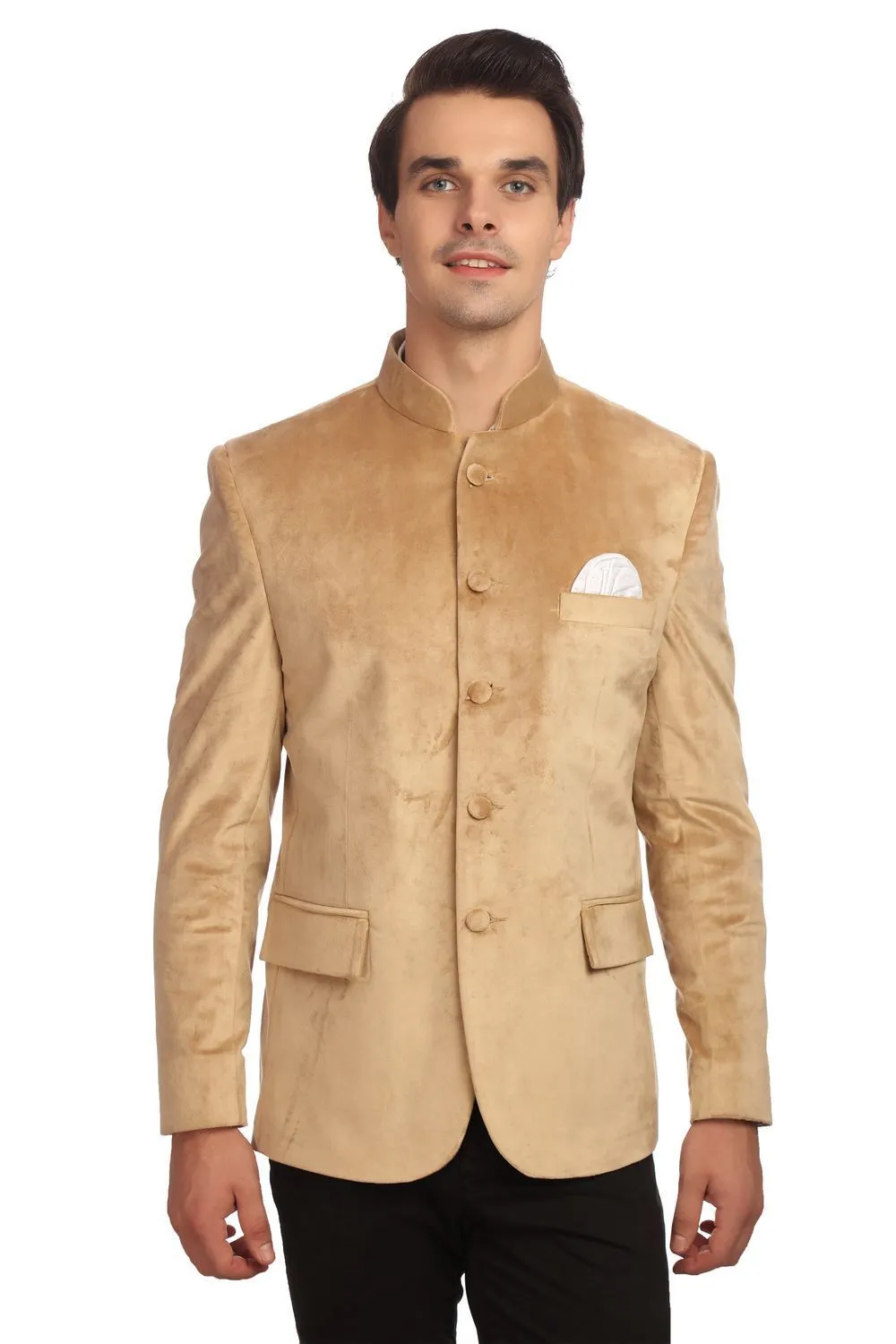 Dust-Free Cotton Velvet Gold Bandhgala