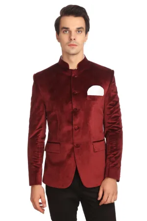 Dust-Free Cotton Velvet Red Bandhgala
