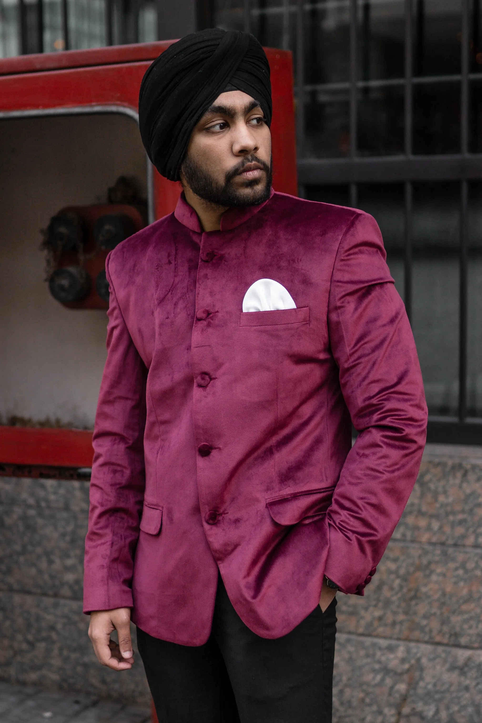 Dust-Free Cotton Velvet Red Bandhgala