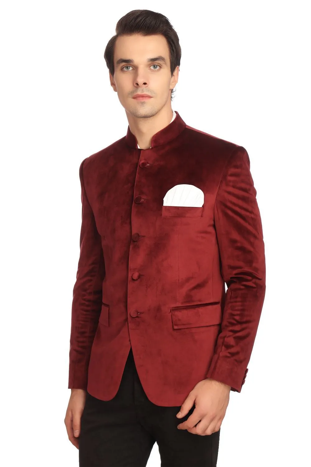 Dust-Free Cotton Velvet Red Bandhgala